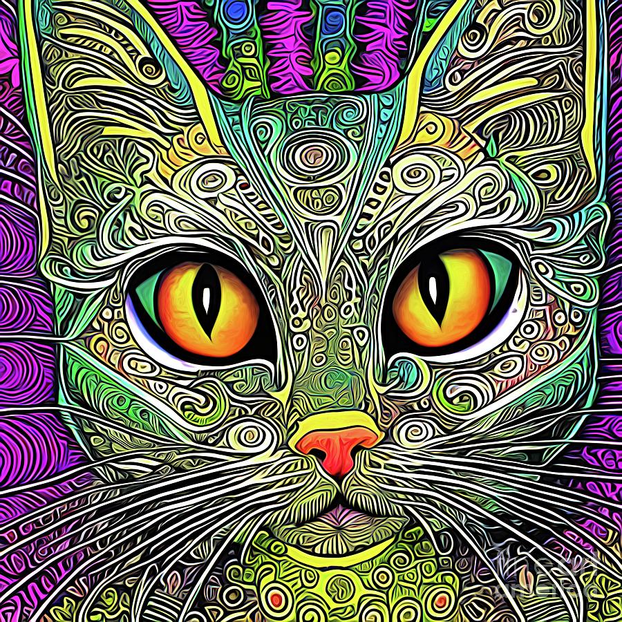 AI Art Beautiful Cat Zentangle Abstract Expressionism 7 Digital Art by Rose Santuci-Sofranko