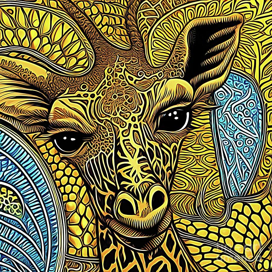 AI Art Beautiful Giraffe Zentangle Abstract Expressionism1 Digital Art by Rose Santuci-Sofranko