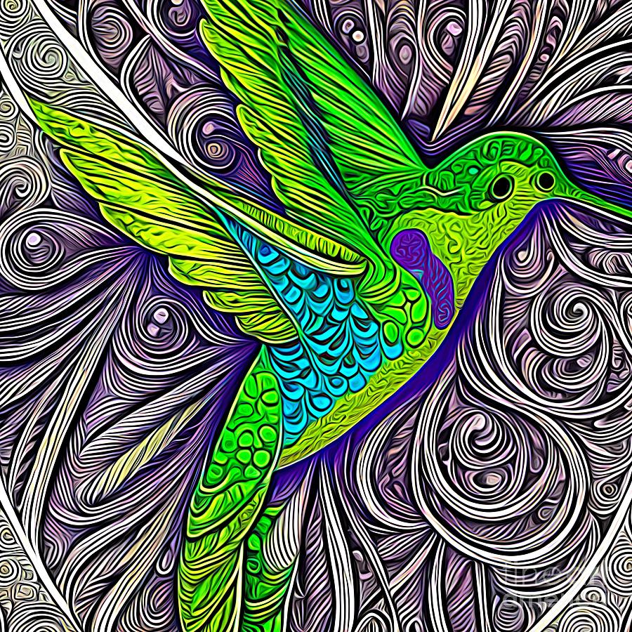 AI Art Beautiful Hummingbird Zentangle Abstract Expressionism 1 Digital Art by Rose Santuci-Sofranko