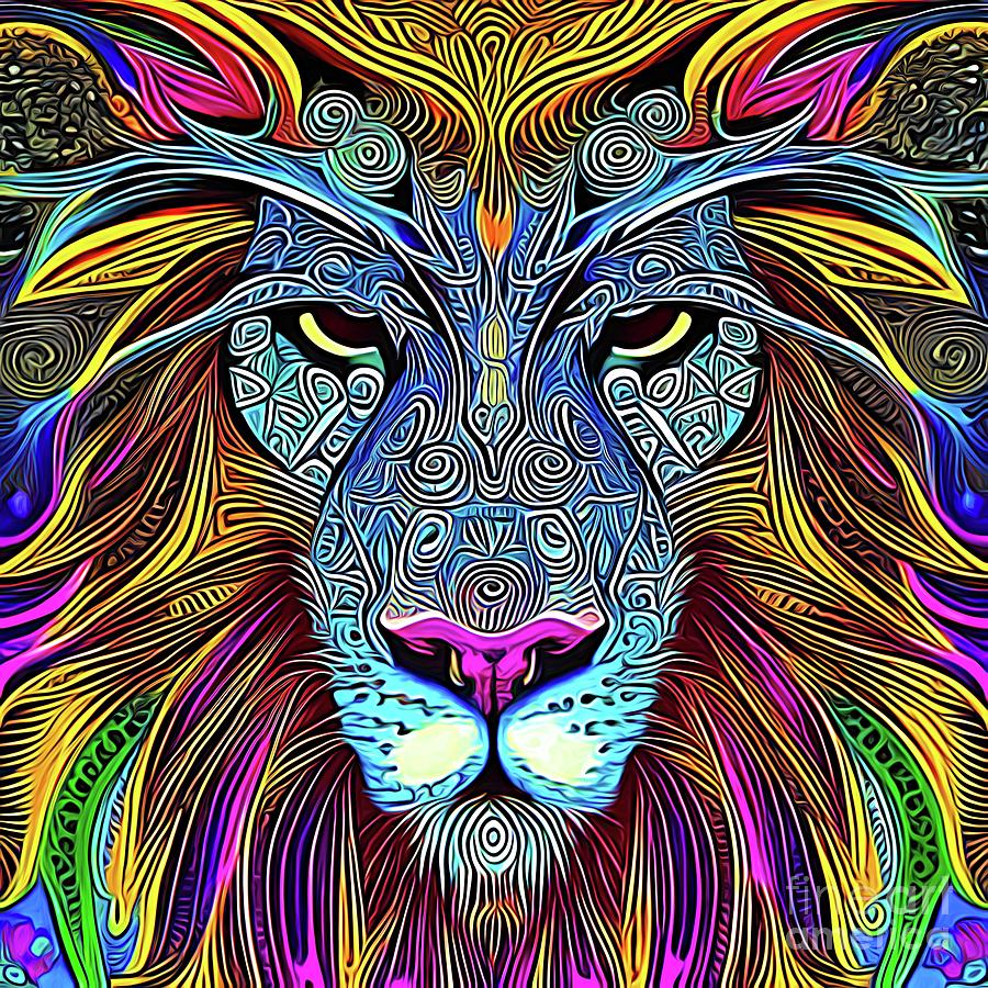 AI Art Beautiful Lion Zentangle Abstract Expressionism 1 Digital Art by Rose Santuci-Sofranko