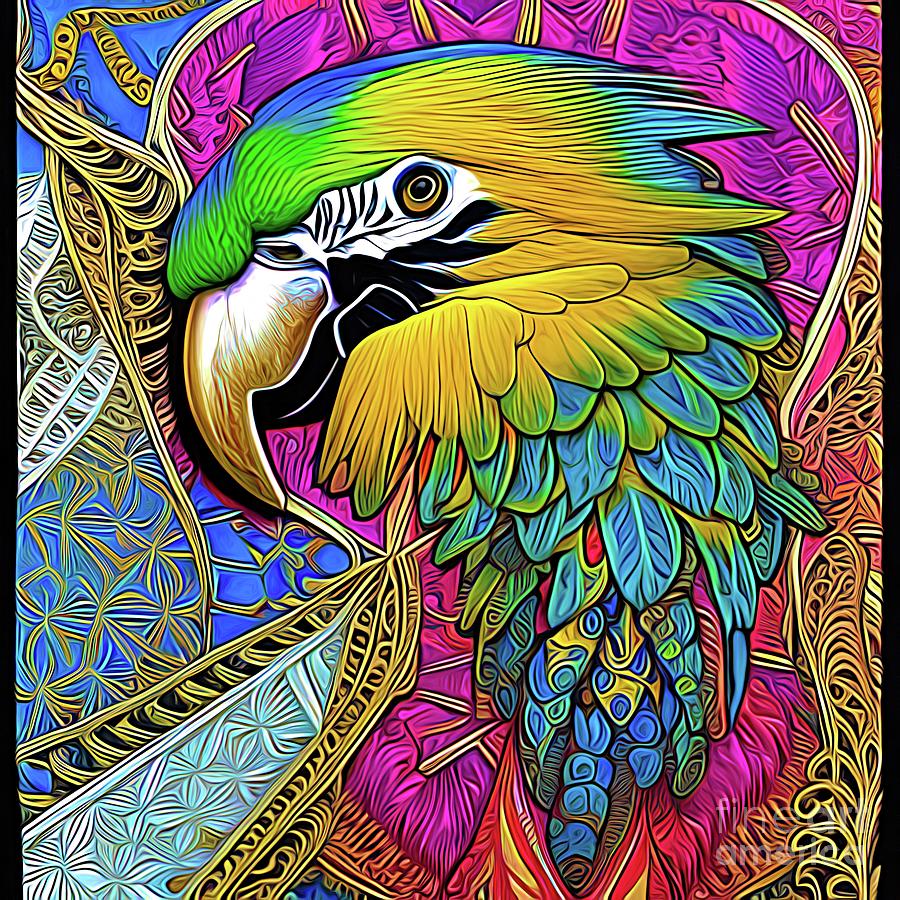 Ai Art Beautiful Macaw Zentangle Abstract Expressionism 1 Digital Art