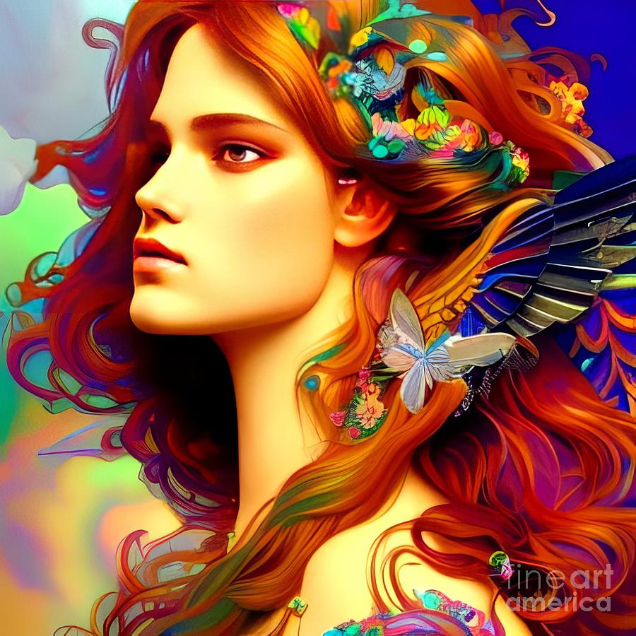 Ai Art Beautiful Psychedelic Colored Angel With Butterflies 2 Digital Art By Rose Santuci 1991