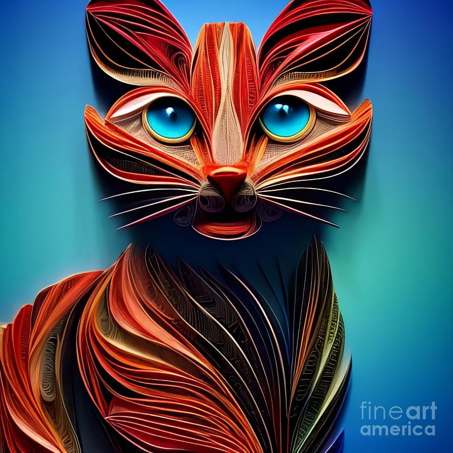 AI Art Beautiful Quilled Paper Cat 1 Digital Art by Rose Santuci-Sofranko