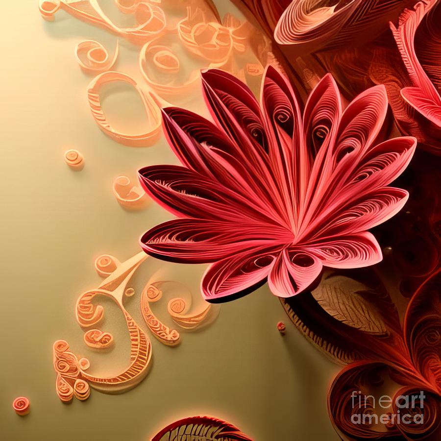Flower Digital Art - AI Art Beautiful Quilled Paper Flower 1 by Rose Santuci-Sofranko