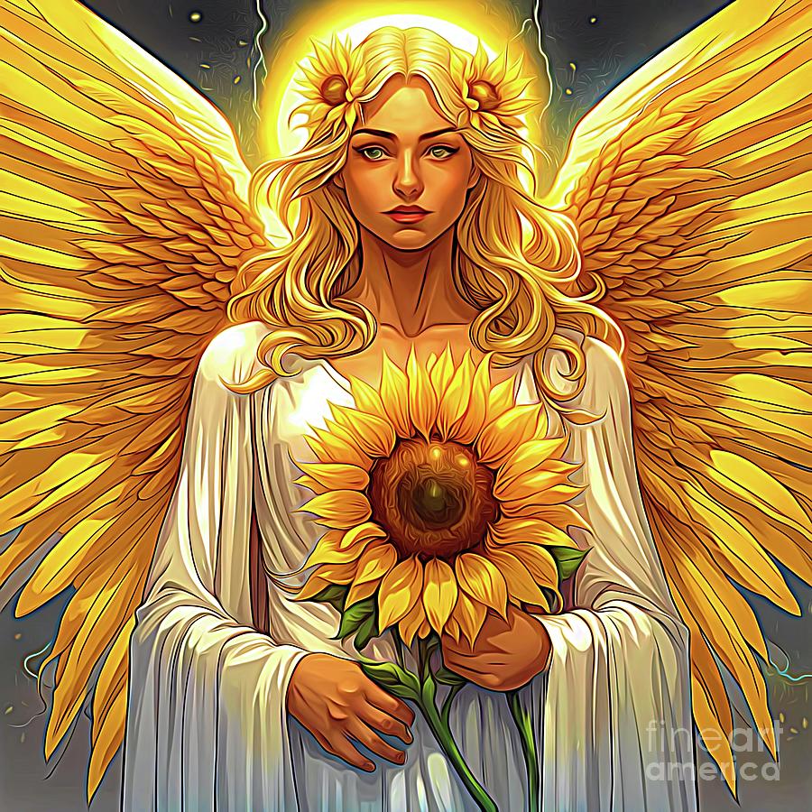 AI Art Beautiful Sunflower Angel Abstract Expressionism Digital Art by Rose Santuci-Sofranko