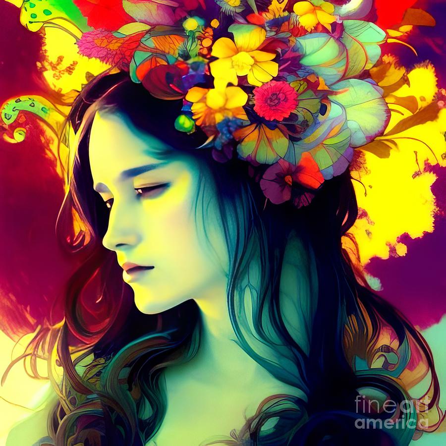 Ai Art Beautiful Woman And Flowers In Psychedelic Colors 7 Digital Art By Rose Santuci Sofranko 2975