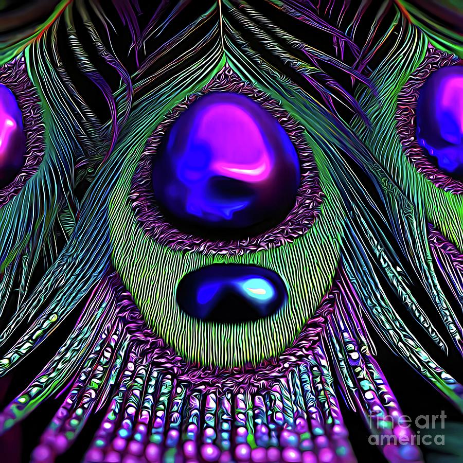 AI Art Bejeweled Peacock Feather Abstract Expressionism Digital Art by Rose Santuci-Sofranko