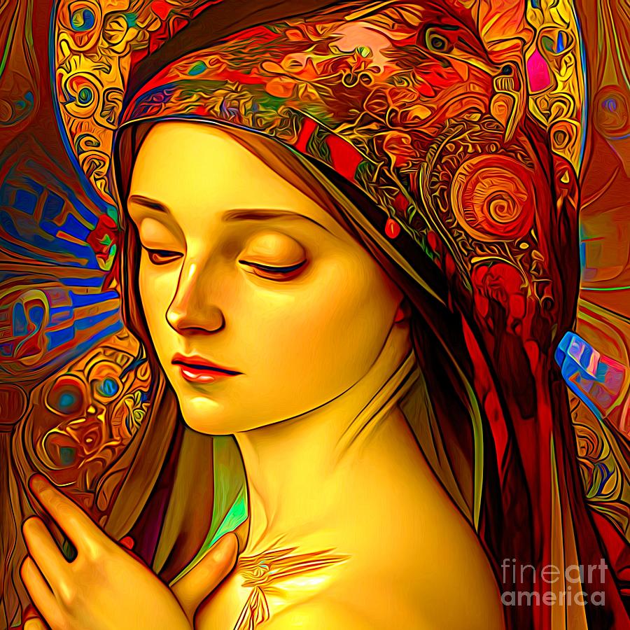 Ai Art Blessed Virgin Mary In A Beautifully Embellished Veil And Halo Abstract Expressionism Digital Art