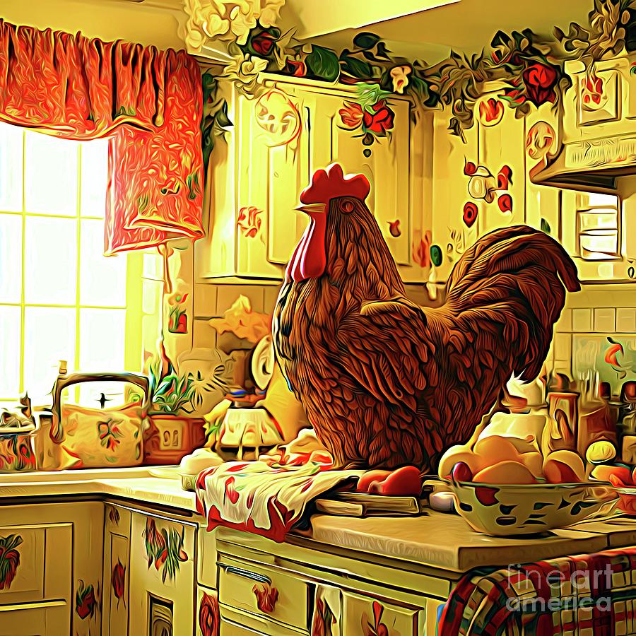 AI Art Chicken Themed Country Kitchen Abstract Expressionism Digital Art by Rose Santuci-Sofranko