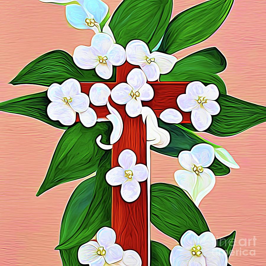 AI Art Christian Easter Resurrection Cross with Blossoms 4 Abstract Expressionism Digital Art by Rose Santuci-Sofranko