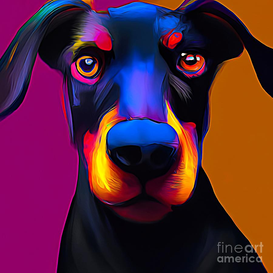 AI Art Colorful Dog Abstract Expressionist Digital Art by Rose Santuci-Sofranko