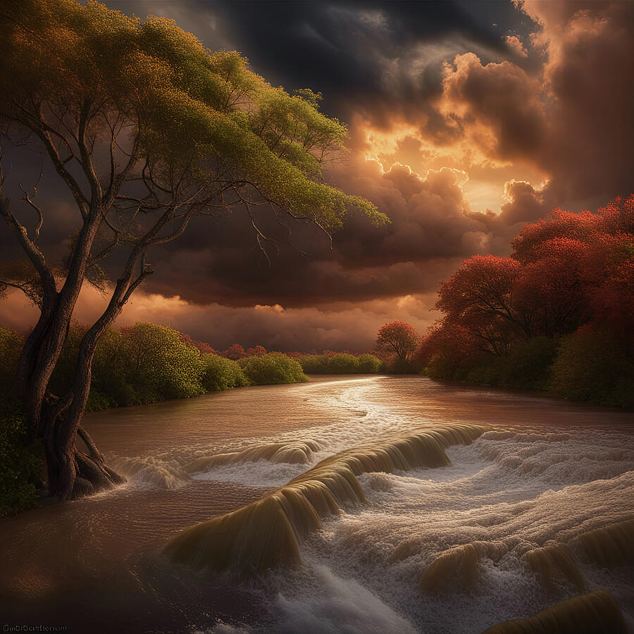 Crepe Myrtles on the Wild River Digital Art by Deb Beausoleil