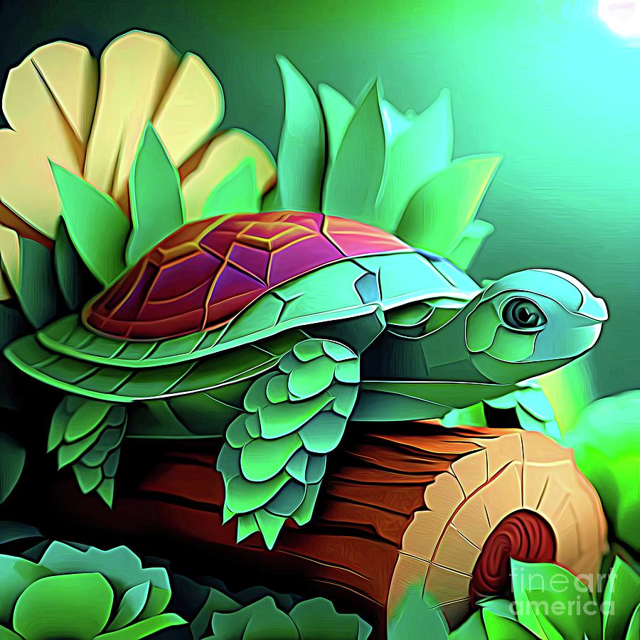 AI Art Cute Layered Paper Turtle Abstract Expressionist Effect Digital Art by Rose Santuci-Sofranko