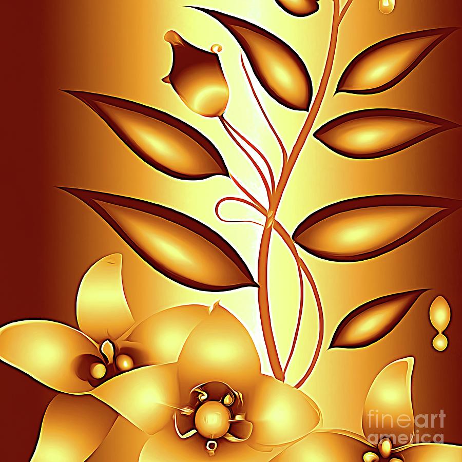 Ai Art Deco Bronze And Gold Flowers And Leaves Abstract Expressionism Effect Digital Art By Rose 2732