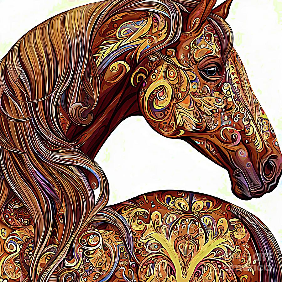 AI Art Decorated Brown Horse Abstract Expressionism Digital Art by Rose Santuci-Sofranko