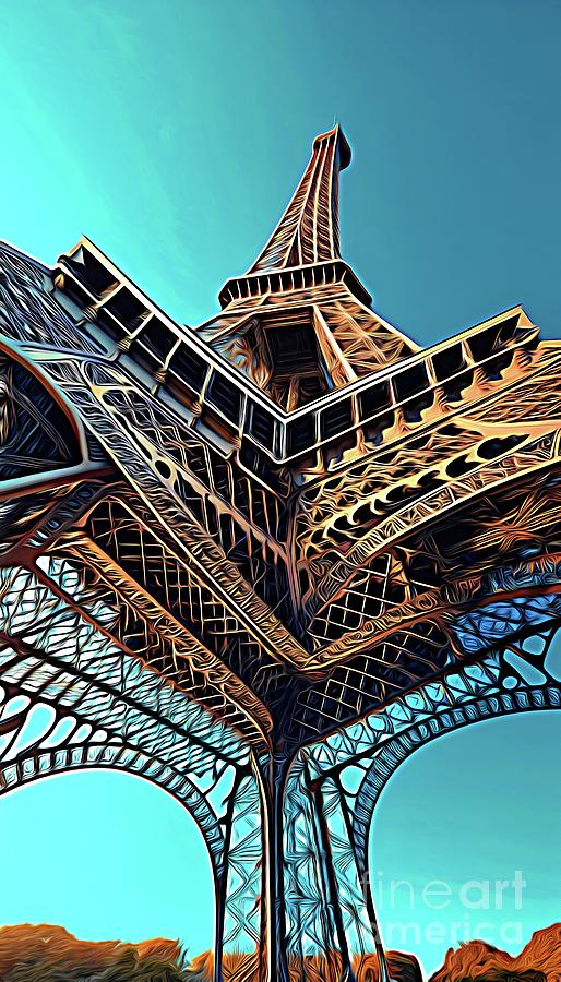 AI Art Eiffel Tower Perspective Abstract Expressionism Effect Digital Art by Rose Santuci-Sofranko