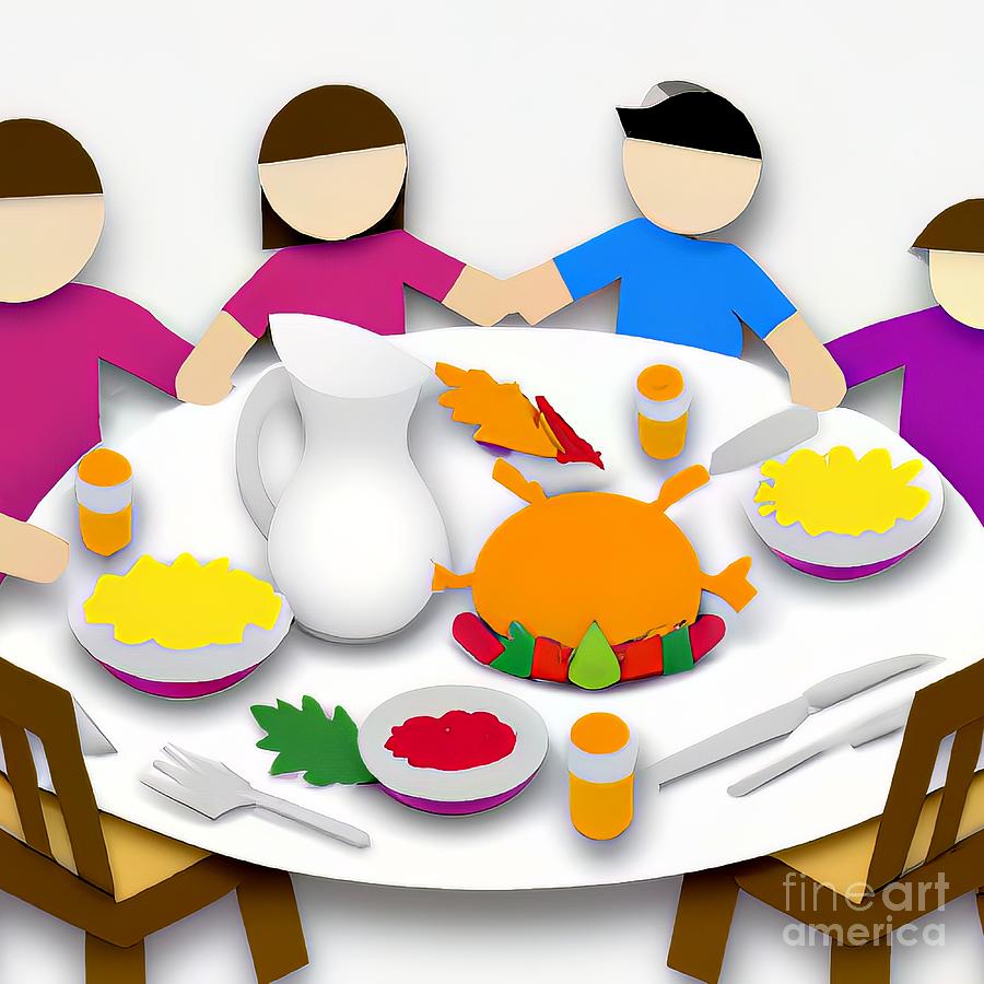 AI Art Family Having Thanksgiving Dinner Layered Paper Effect 1 Digital Art by Rose Santuci-Sofranko