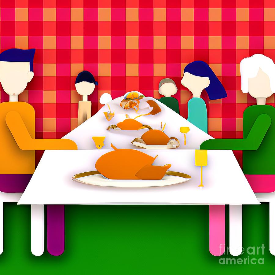 AI Art Family Having Thanksgiving Dinner Layered Paper Effect 2 Digital Art by Rose Santuci-Sofranko