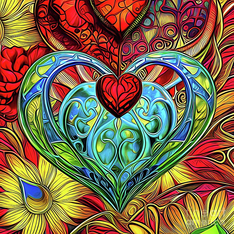 Holiday Digital Art - AI Art Filigree Love Heart Valentines Abstract Expressionism 10 by Rose Santuci-Sofranko