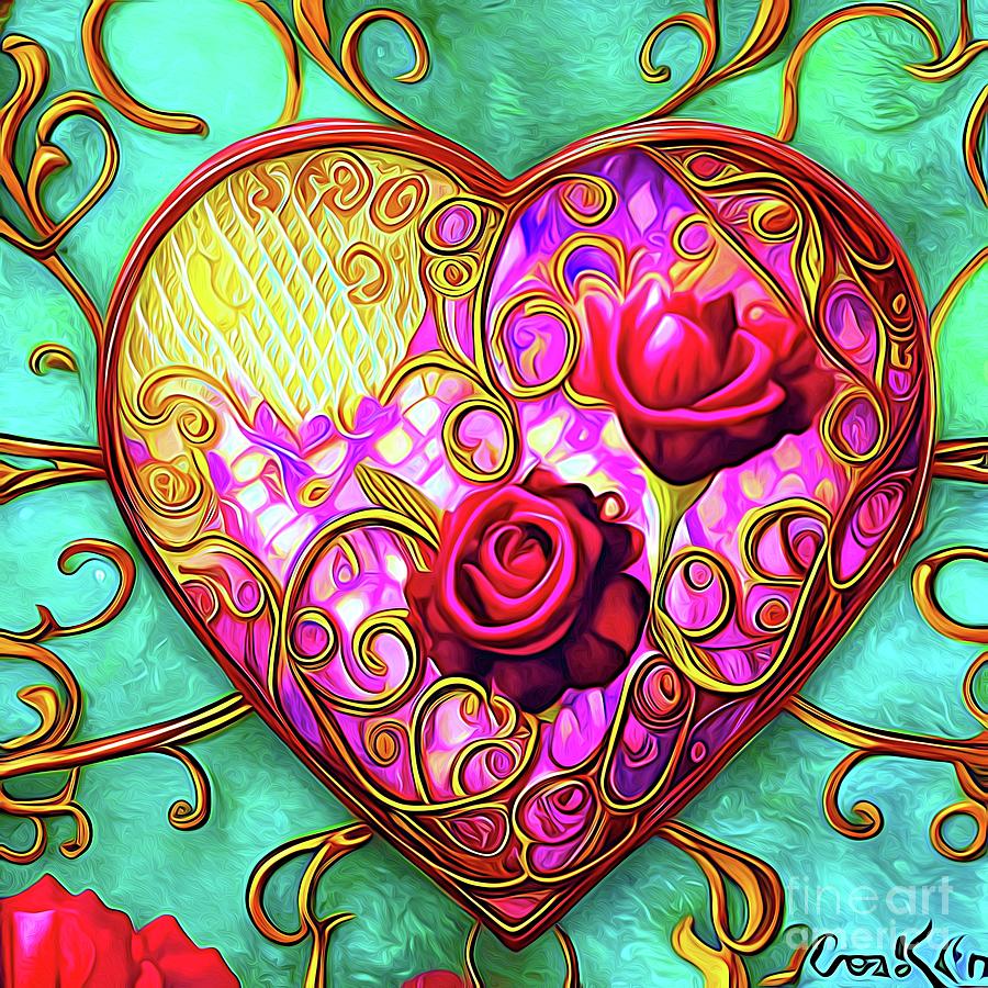 Holiday Digital Art - AI Art Filigree Love Heart Valentines Abstract Expressionism 11 by Rose Santuci-Sofranko