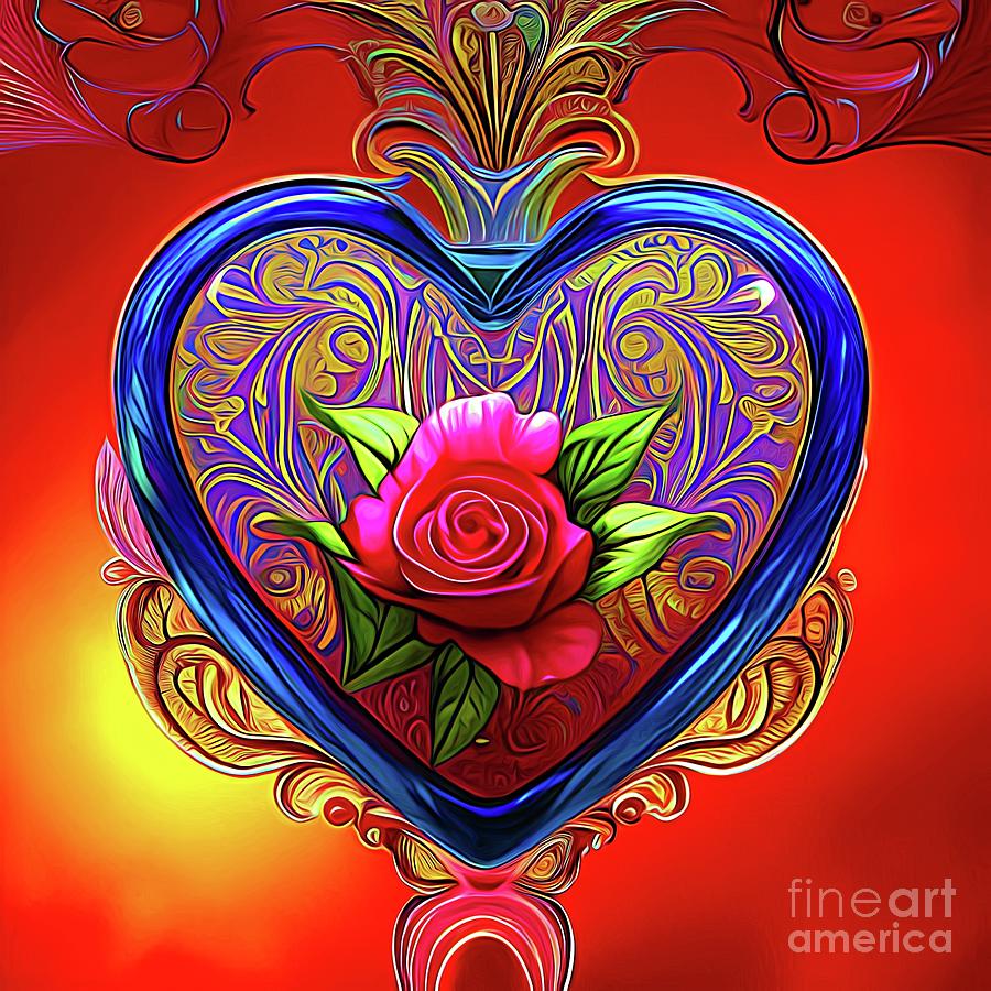 Ai Art Filigree Love Heart Valentines Abstract Expressionism 2 Digital Art