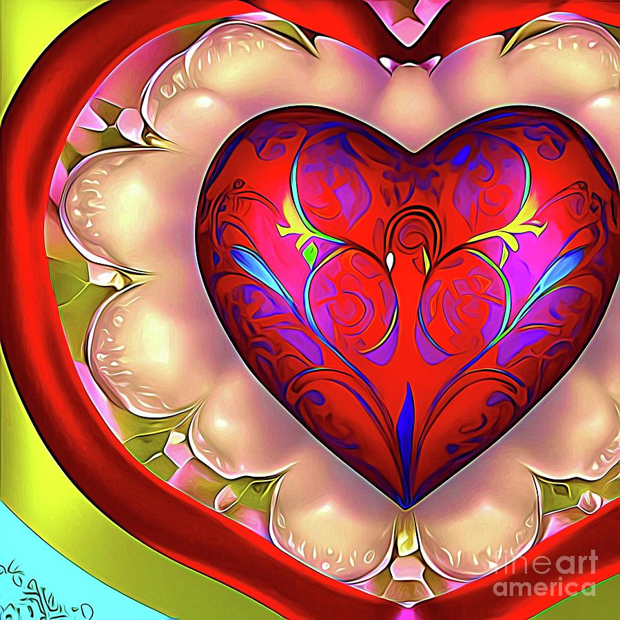 Holiday Digital Art - AI Art Filigree Love Heart Valentines Abstract Expressionism 3 by Rose Santuci-Sofranko