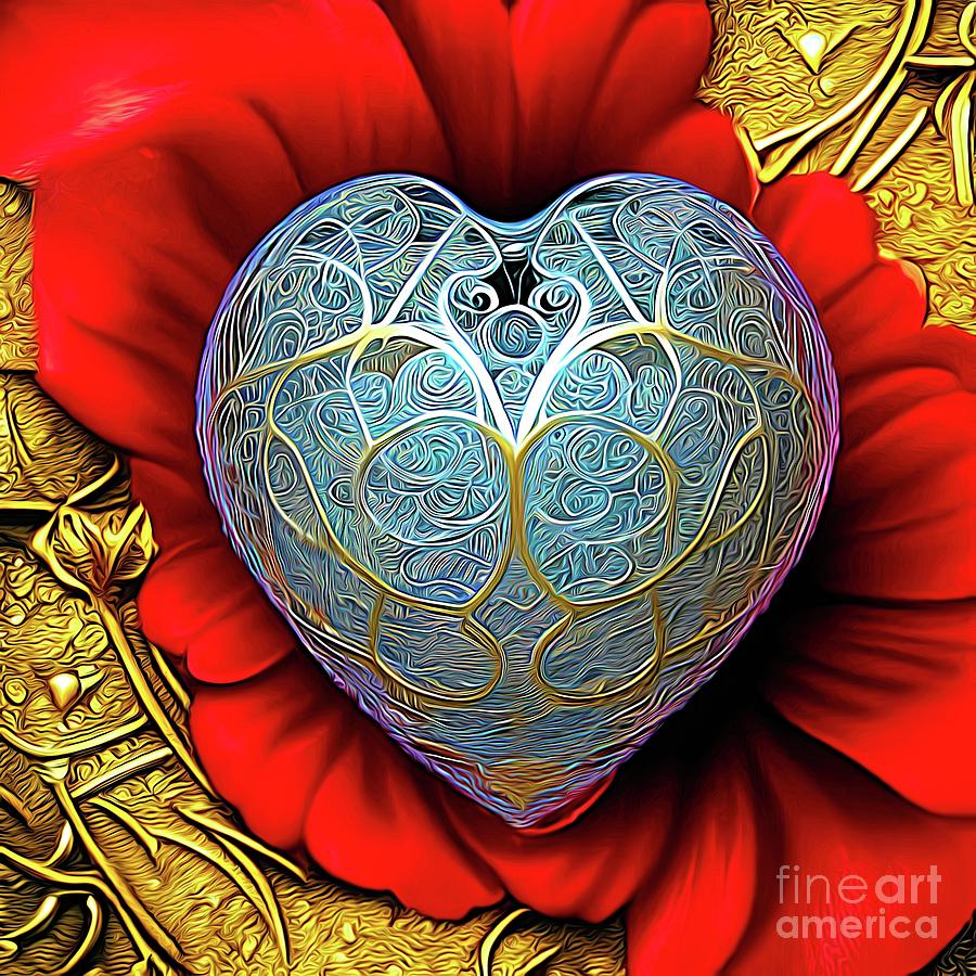 Holiday Digital Art - AI Art Filigree Love Heart Valentines Abstract Expressionism 5 by Rose Santuci-Sofranko