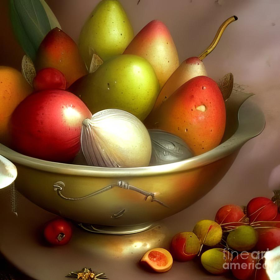 AI Art Fruit in an Antique Silver Bowl Digital Art by Rose Santuci ...