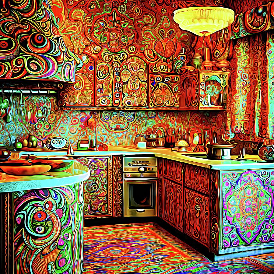 AI Art Groovy Paisley Kitchen Abstract Expressionism Digital Art by Rose Santuci-Sofranko