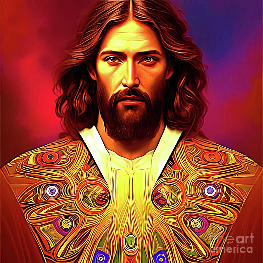 AI Art Jesus in a Colorful Cassock Abstract Expressionism Digital Art by Rose Santuci-Sofranko