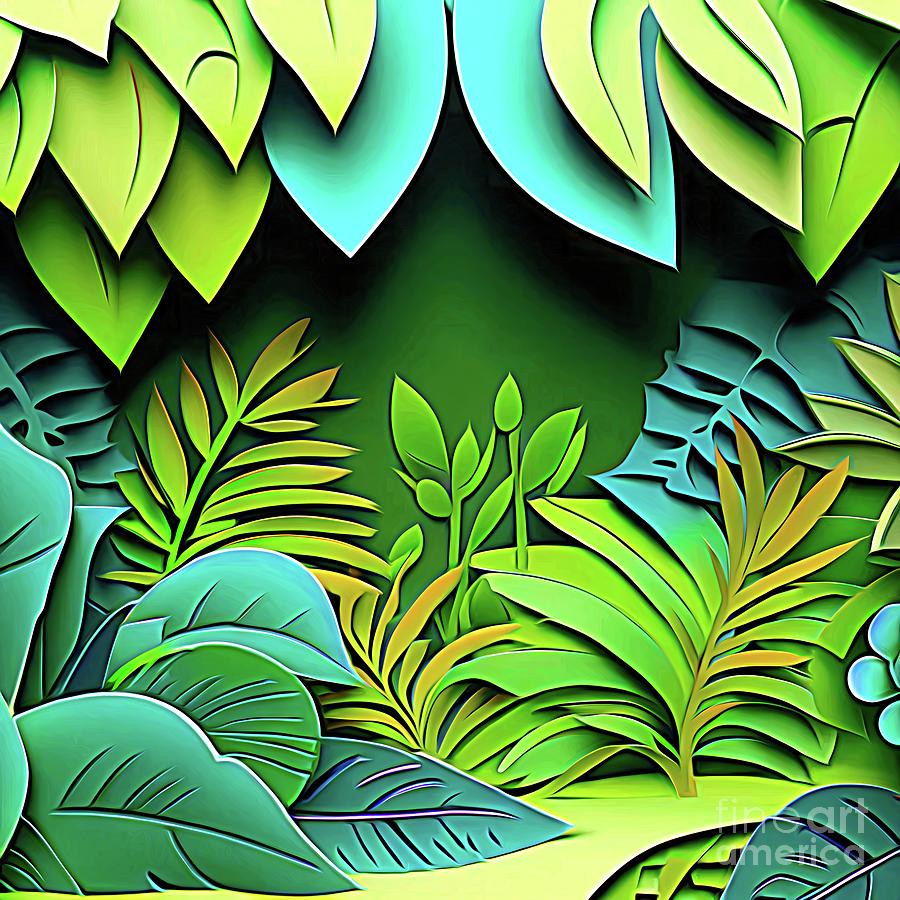 AI Art Layered Cut Paper Jungle Abstract Expressionist Effect Digital Art by Rose Santuci-Sofranko
