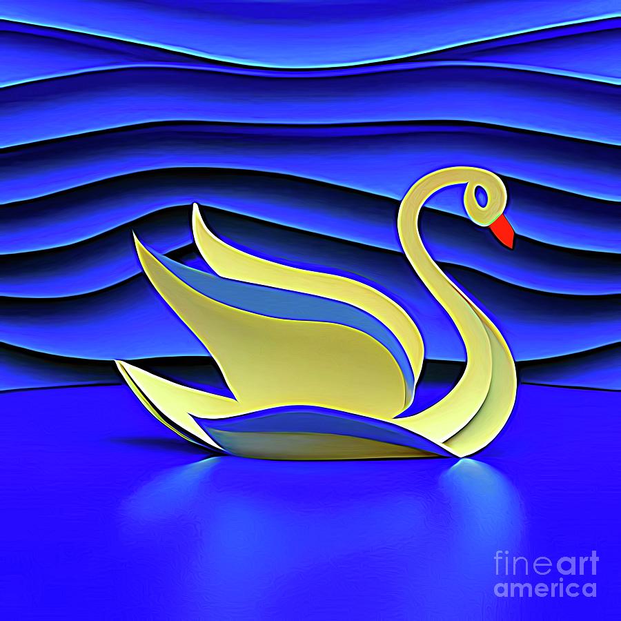 AI Art Layered Paper Swan on a Lake Abstract Expressionism Digital Art by Rose Santuci-Sofranko