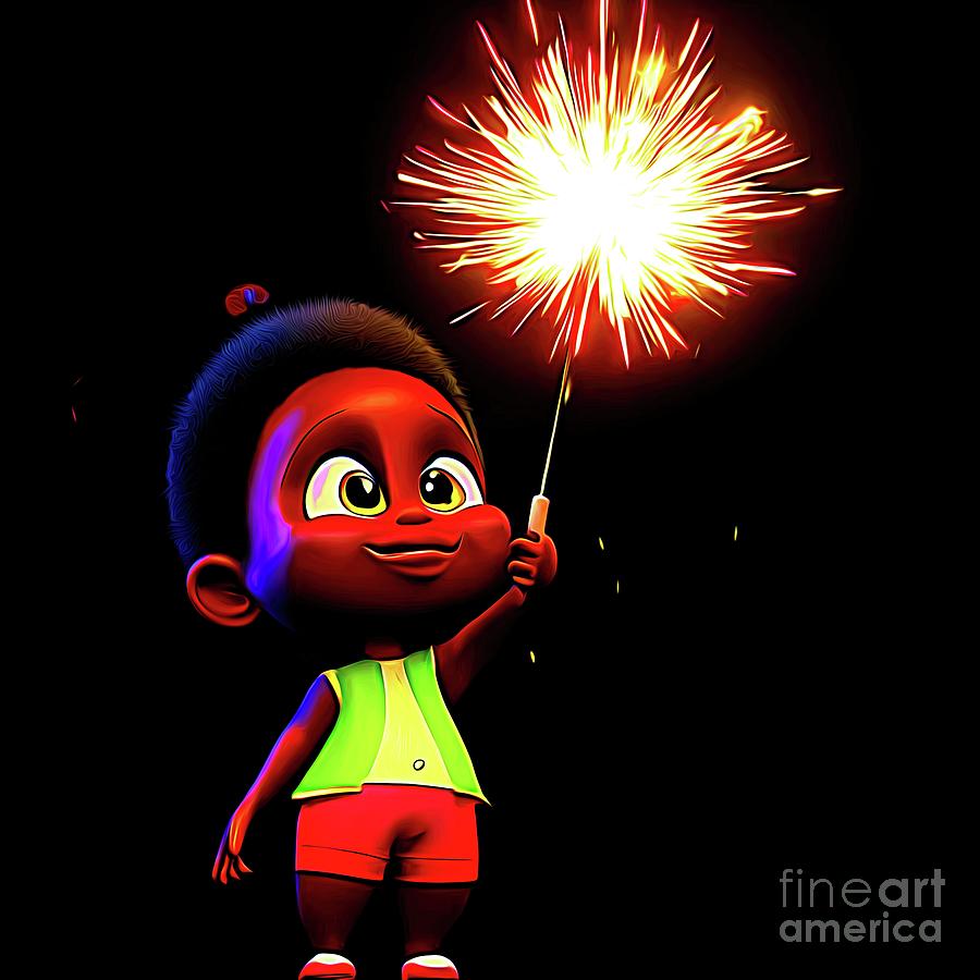 AI Art Little African Boy with a Sparkler Abstract Expressionism Digital Art by Rose Santuci-Sofranko