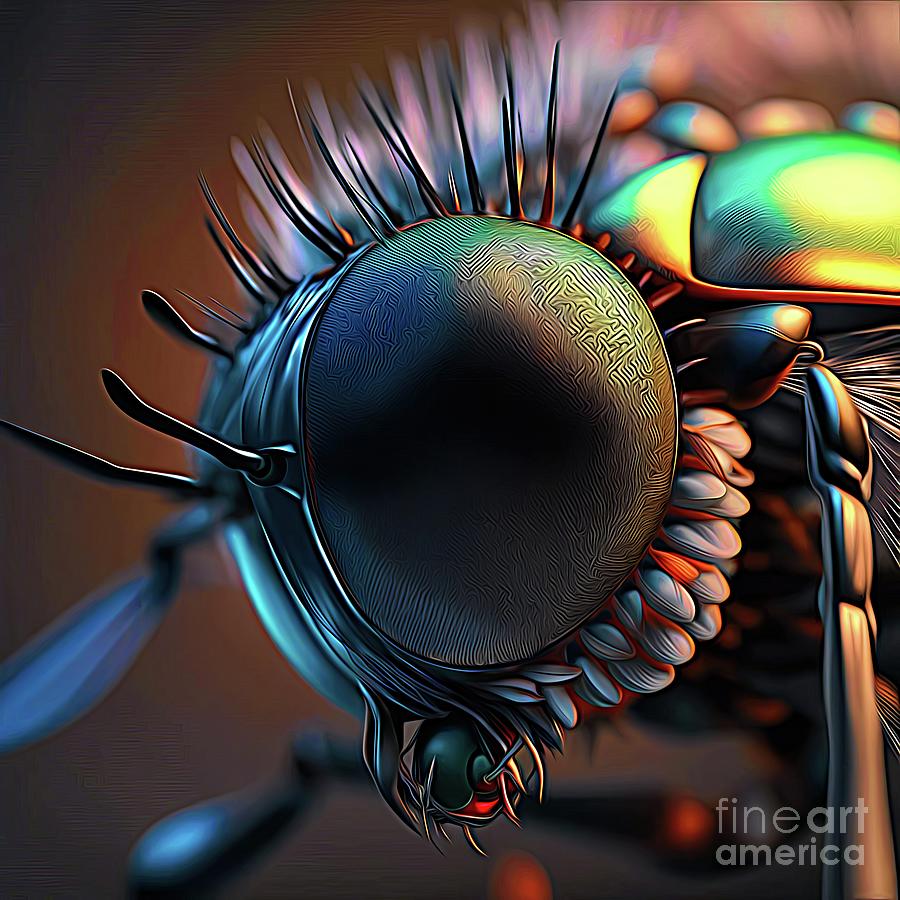 AI Art Macro CloseUp of a Compound Fly Eye Abstract Expressionism Digital Art by Rose Santuci-Sofranko