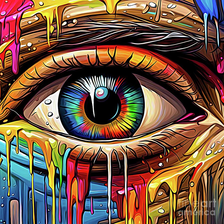 AI Art Macro CloseUp of Gods Eye Crying in Color Abstract Expressionism Digital Art by Rose Santuci-Sofranko