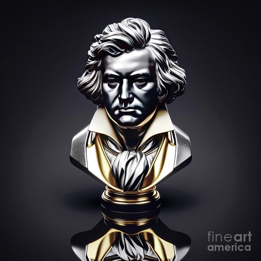 AI Art Metallic Beethoven Bust Soft Effect Digital Art by Rose Santuci-Sofranko