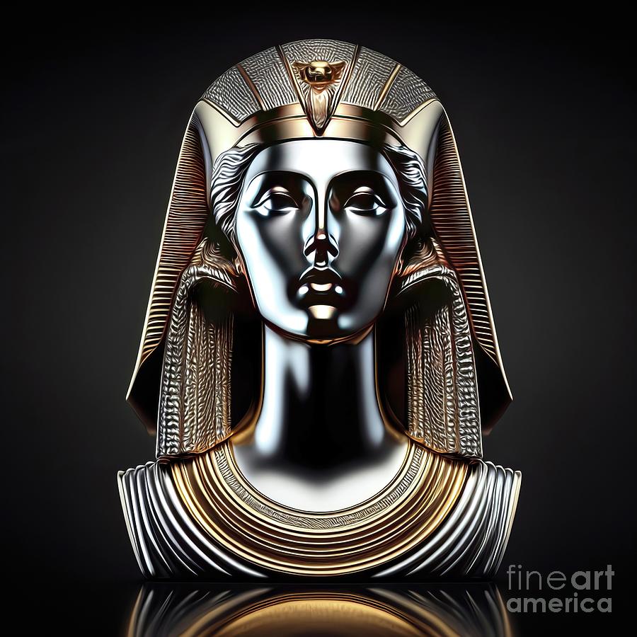 AI Art Metallic Cleopatra Bust Soft Effect Digital Art by Rose Santuci-Sofranko