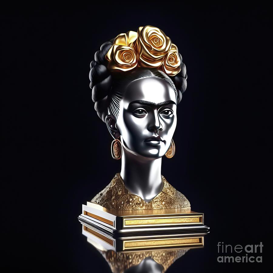 AI Art Metallic Frida Kahlo Bust Soft Effect Digital Art by Rose Santuci-Sofranko