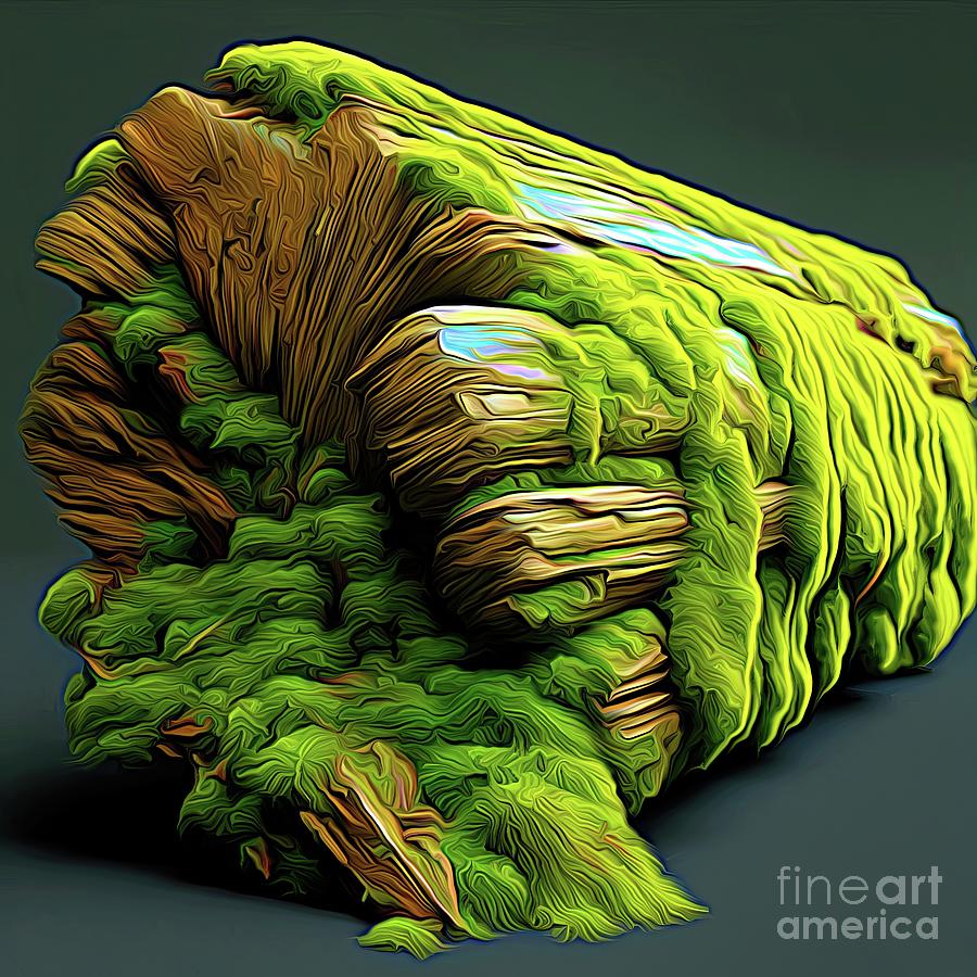 AI Art Moss Covered Log Abstract Expressionism Digital Art by Rose Santuci-Sofranko