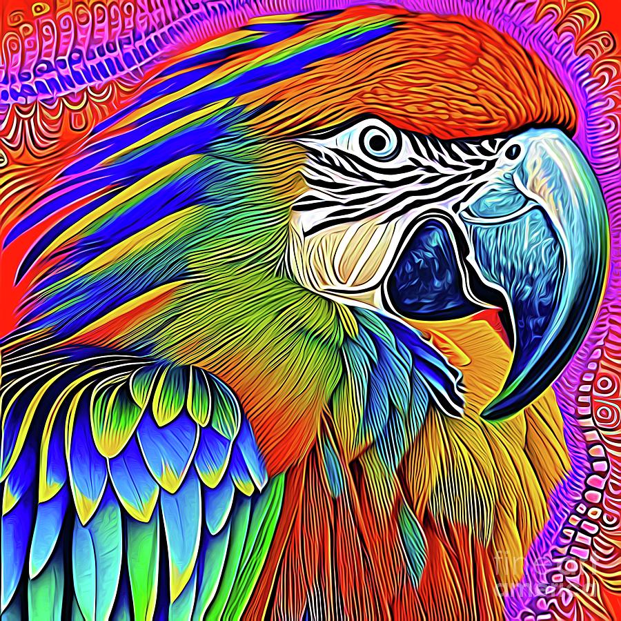 AI Art Multicolored Zentangle Macaw Abstract Expressionism Digital Art by Rose Santuci-Sofranko
