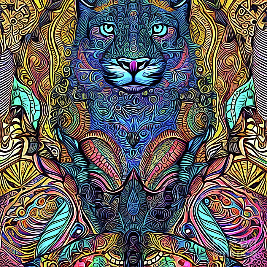 AI Art Multicolored Zentangle Panther Abstract Expressionism Digital Art by Rose Santuci-Sofranko