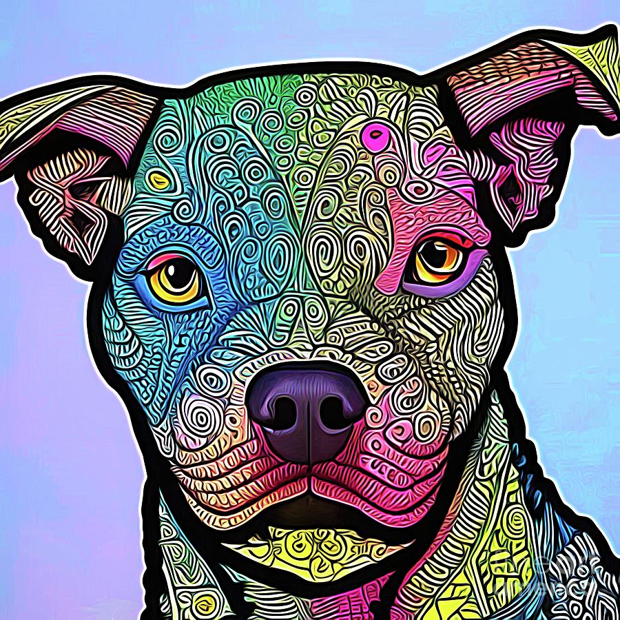 AI Art Multicolored Zentangle Pitbull Abstract Expressionism Digital Art by Rose Santuci-Sofranko