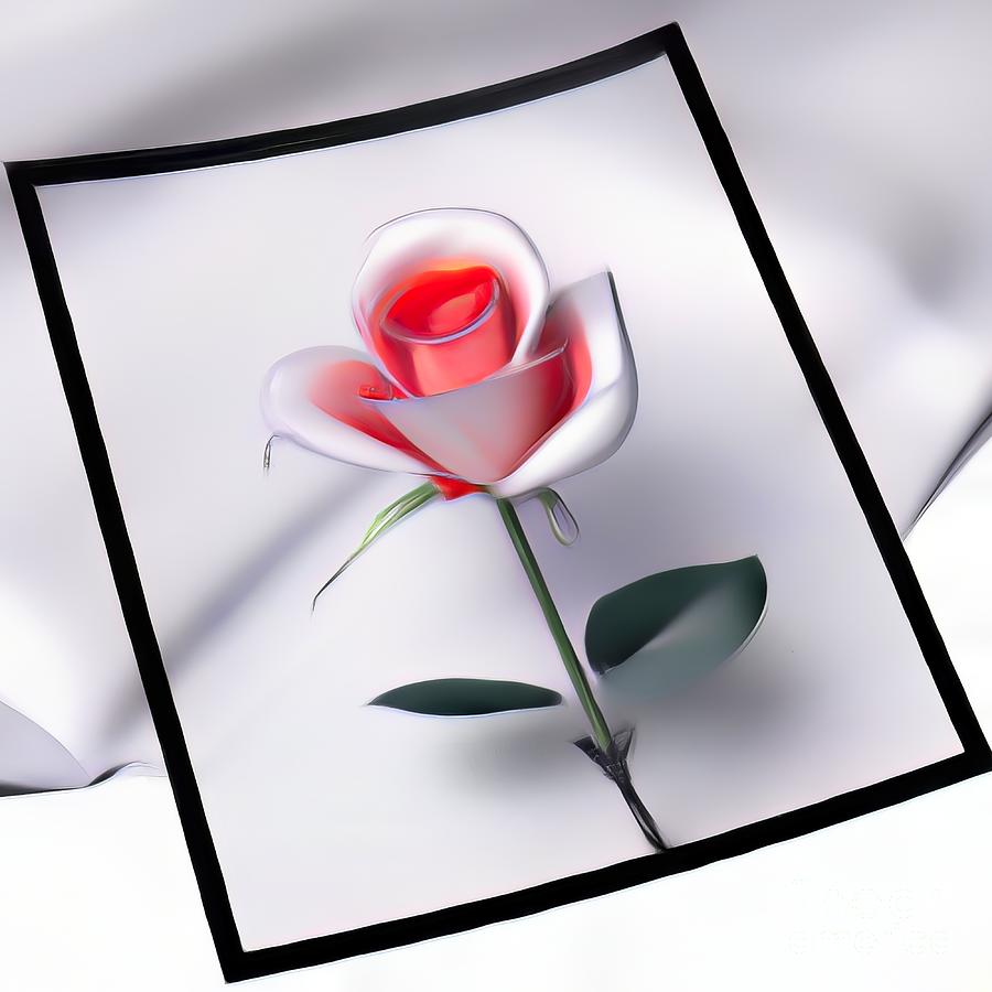 Ai Art Of A Pink And White Rose On White Satin Romantic Skies Effect Digital Art