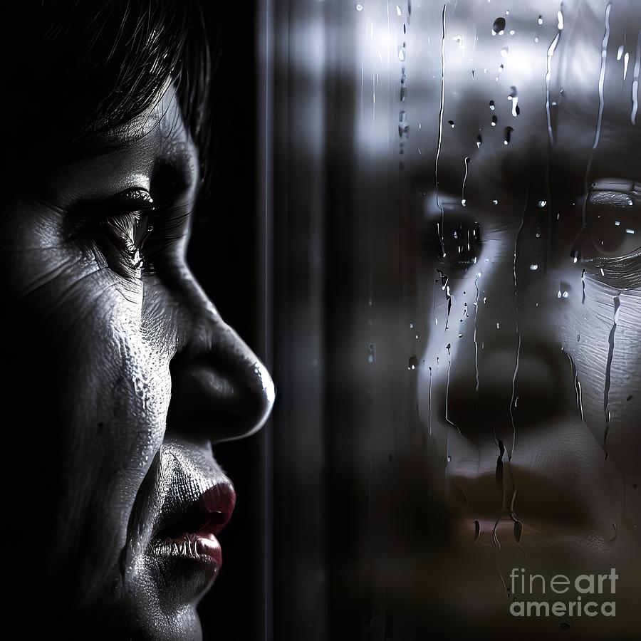 AI Art of a Sad Womans Feelings Reflected on a Window by the Rain Outside Digital Art by Rose Santuci-Sofranko