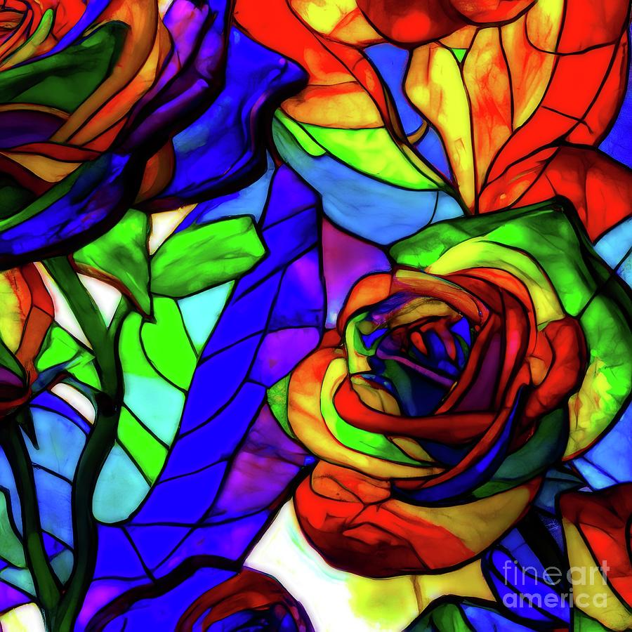 Ai Art Of Multicolored Stained Glass Roses Digital Art By Rose Santuci Sofranko Pixels 8925