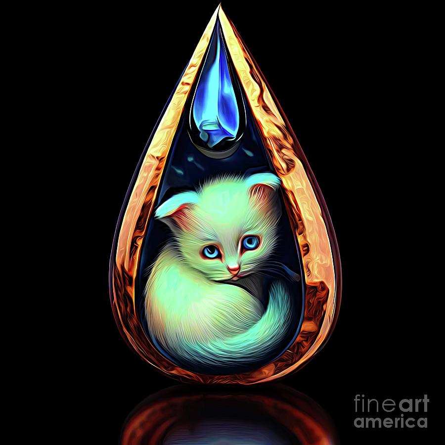 AI Art Sad Kitten inside a Teardrop Abstract Expressionism For Animal Rescue Charities Digital Art by Rose Santuci-Sofranko