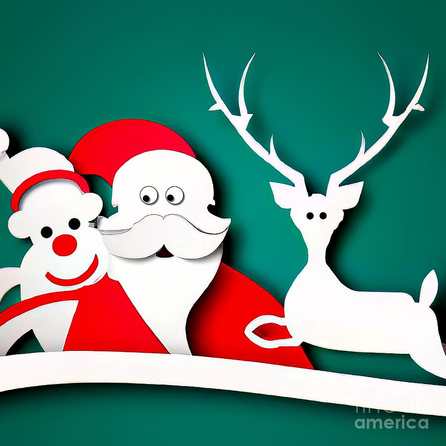 AI Art Santa Claus and a Reindeer Layered Paper Style 1 Digital Art by Rose Santuci-Sofranko