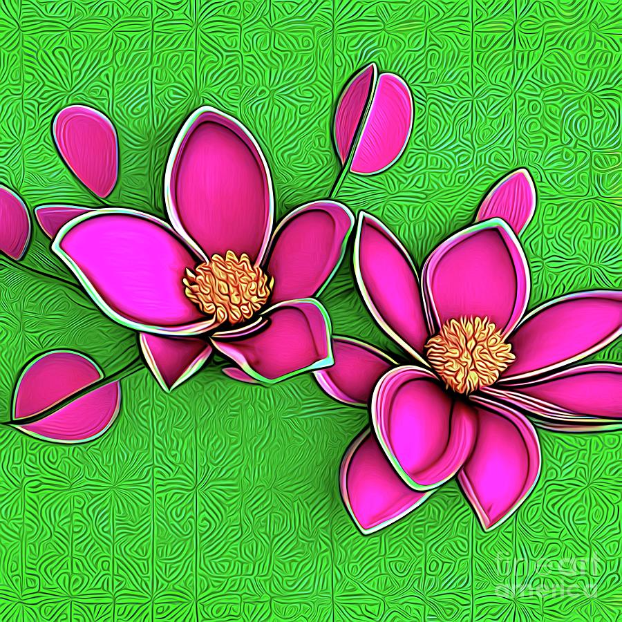 AI Art Spring Fuchsia Pink Magnolia Blossoms Abstract Expressionism Digital Art by Rose Santuci-Sofranko