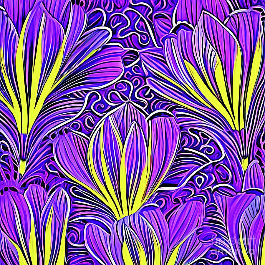 AI Art Spring Purple Crocus Flowers Abstract Expressionism Digital Art by Rose Santuci-Sofranko