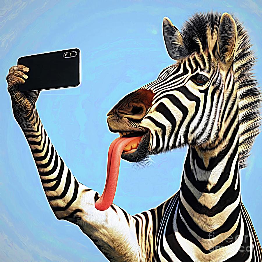AI Art Zebra Silly Selfie Abstract Expressionism Digital Art by Rose Santuci-Sofranko
